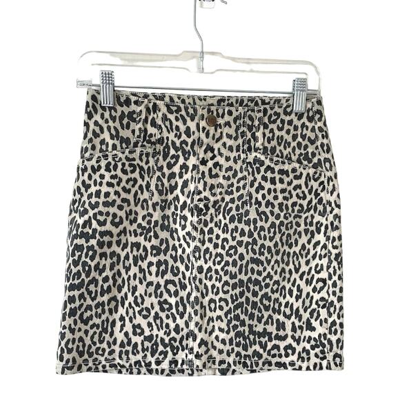 Pistola Revolve Leopard Animal Print Denim Mini Skirt Black Tan Size 26 NEW - Picture 1 of 5